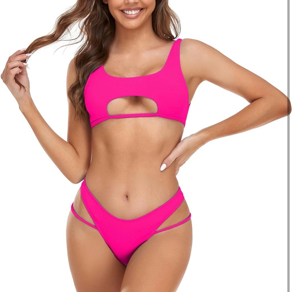 SherryDC Women's Scoop Neck Padded Cutout Strappy Bikini Set Swimsuit XL